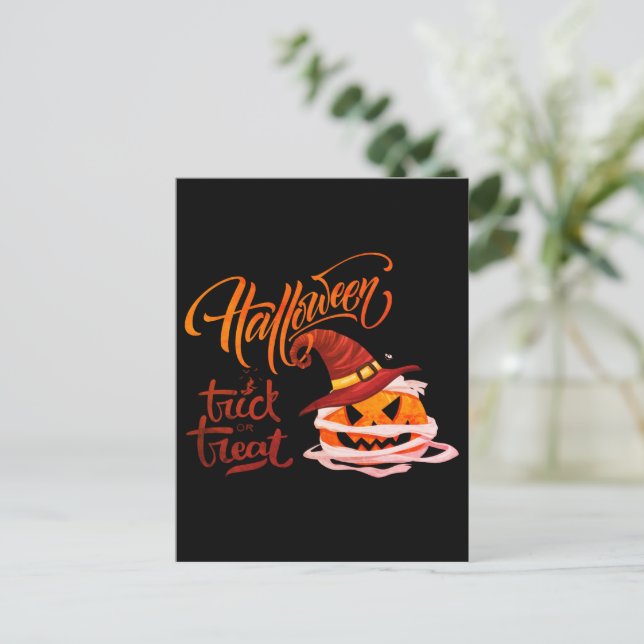 Happy Halloween Trick oder Treat Pumpkin Postkarte (Stehend Vorderseite)
