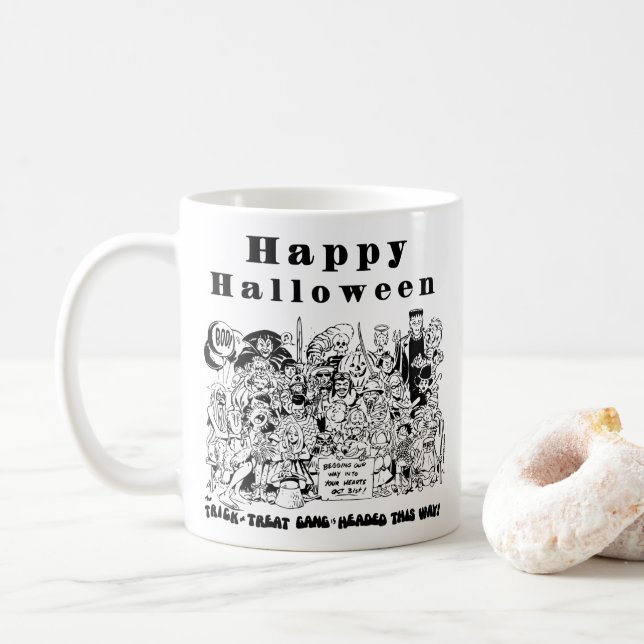 Happy Halloween Trick oder Treat Spooky Illustrati Kaffeetasse (Mit Donut)