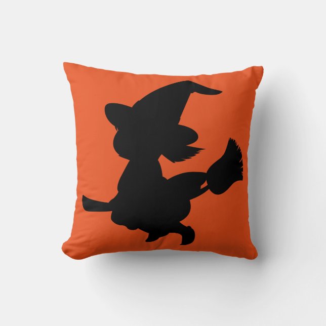 Happy Halloween Trick oder Treat Witch mit Broom Kissen (Vorderseite)