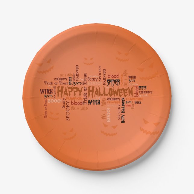 Happy Halloween Typografie Pappteller (Vorderseite)