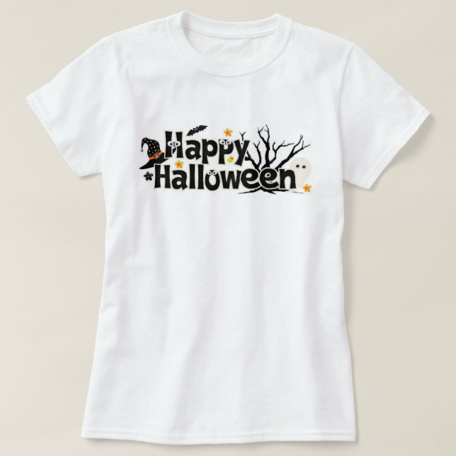 Happy Halloween Typografie T-Shirt (Design vorne)
