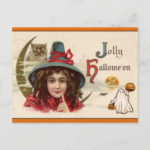 Happy Halloween Vintag Hexe Feiertagspostkarte