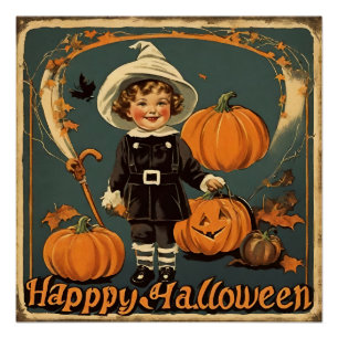 Happy Halloween Vintages Kind und Kürpen Poster