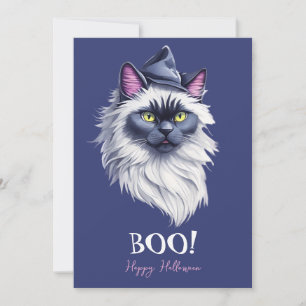 Happy Halloween-Vogelkatzenkatze in Hexenhut Feiertagskarte