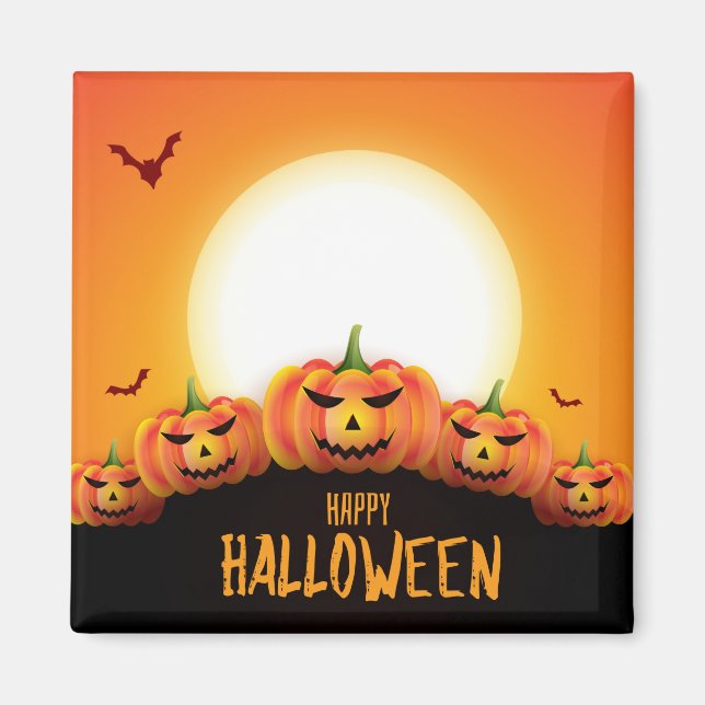 Happy Halloween (Vollmond und Pumpkins) Magnet (Vorne)