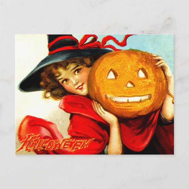 Happy Halloween von der Hexe in Rot Postkarte (Vorderseite)
