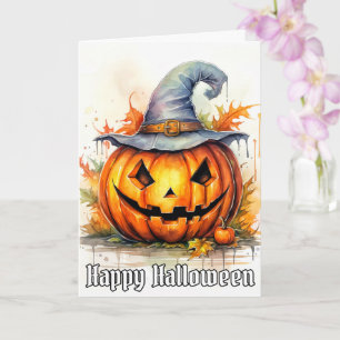 Happy Halloween Watercolor Pumpkin Art Karte