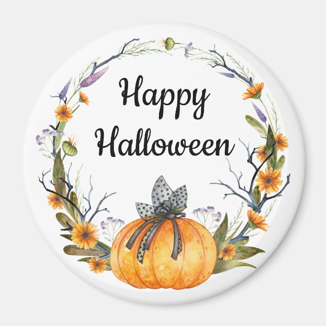 Happy Halloween Watercolor Pumpkin Wreath Magnet (Vorne)