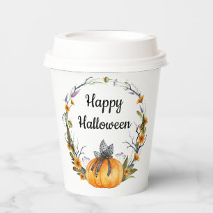 Happy Halloween Watercolor Pumpkin Wreath Pappbecher