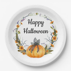 Happy Halloween Watercolor Pumpkin Wreath Pappteller
