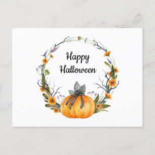 Happy Halloween Watercolor Pumpkin Wreath Postkarte