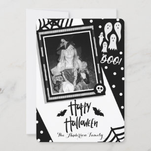 Happy Halloween Whimsical Black & White Foto Einladung