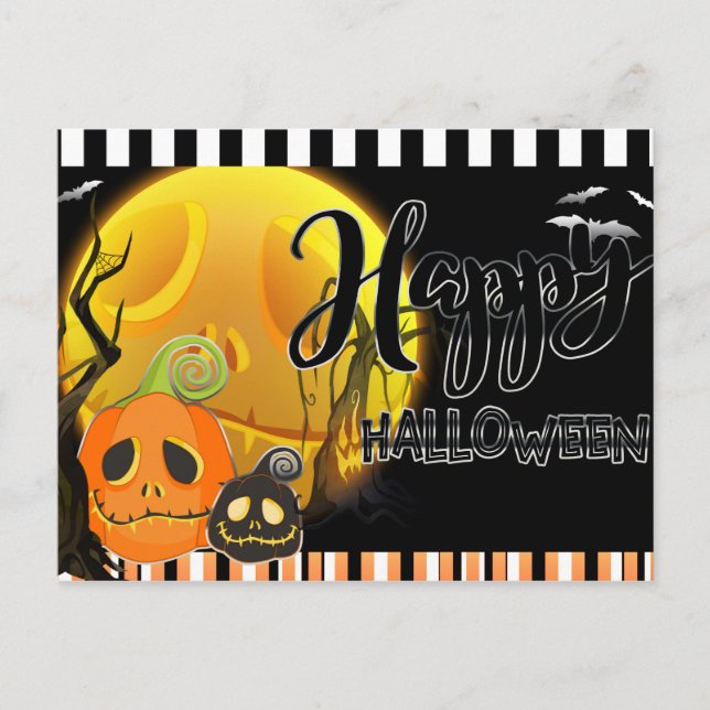 Happy Halloween Whimsical Smily Pumpkins Gruß Postkarte (Vorderseite)