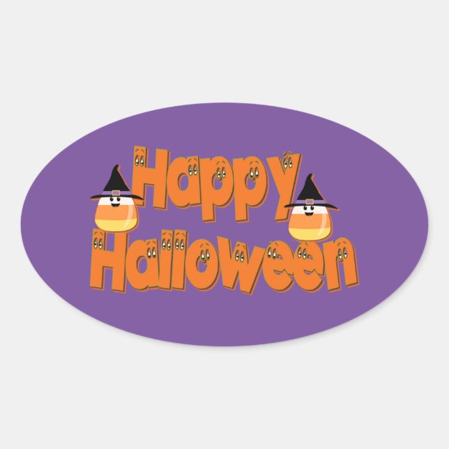 Happy Halloween Whimsical Text Oval Stickers (Vorderseite)