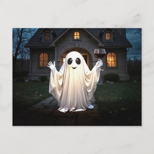 Happy Halloween Wine Ghost Niedlich Feiertagspostkarte