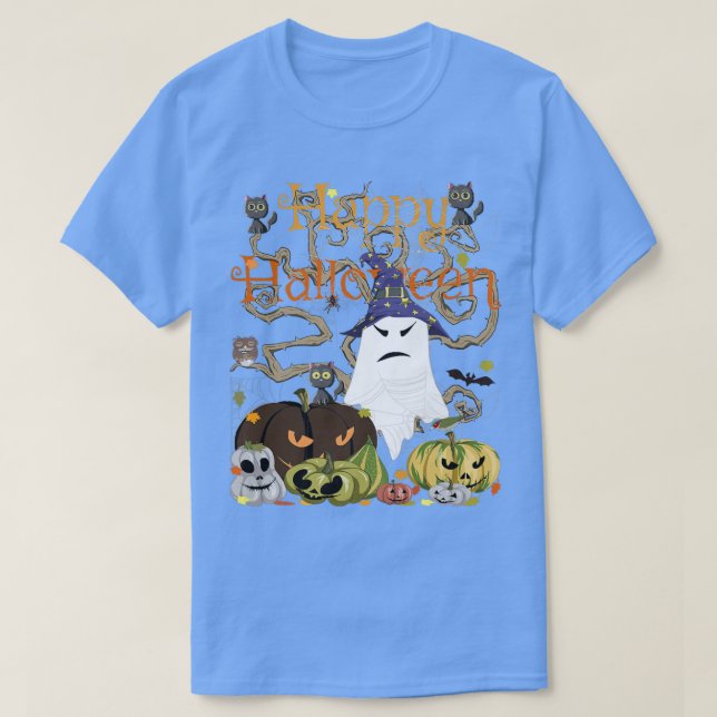 Happy Halloween Witch Ghost JackOLantern Pumpkin M T-Shirt (Design vorne)