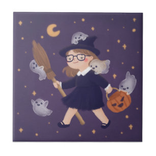 Happy Halloween Witch & Ghosts Fliese