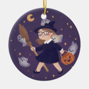 Happy Halloween Witch & Ghosts Keramik Ornament