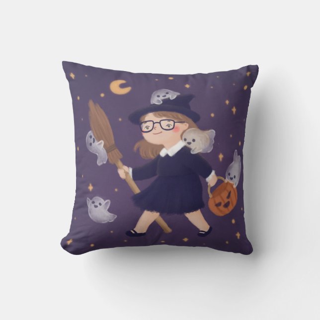 Happy Halloween Witch & Ghosts Kissen (Vorderseite)