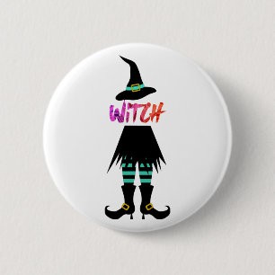 Happy Halloween Witch Leg Button