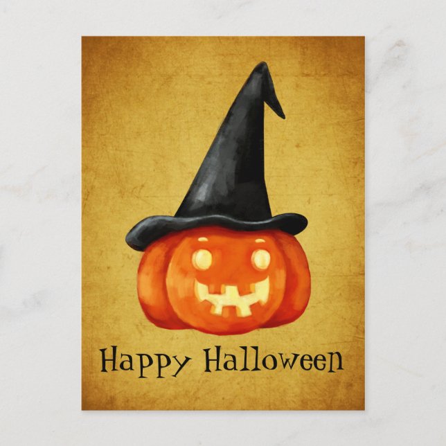 Happy Halloween Witch Pumpkin Postkarte (Vorderseite)