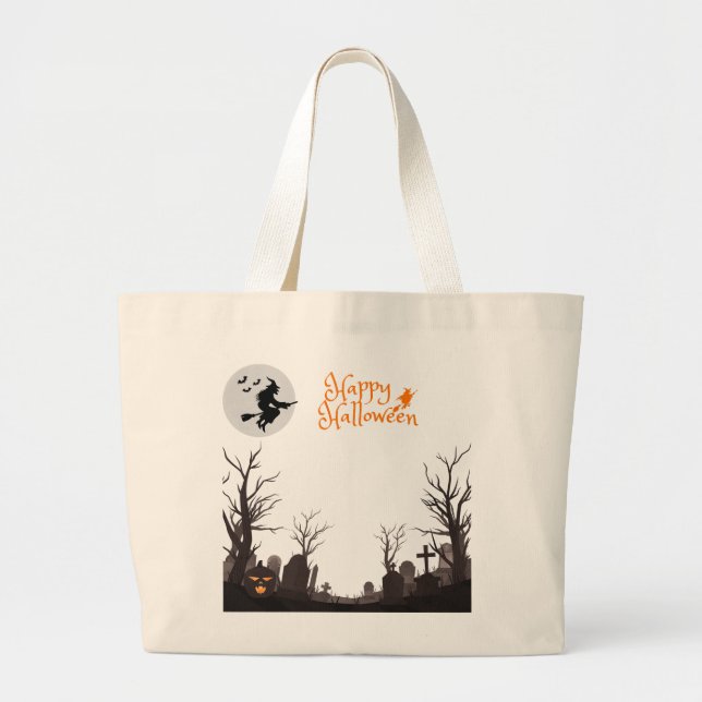 Happy Halloween Witch Silhouette Design Jumbo Stoffbeutel (Vorne)