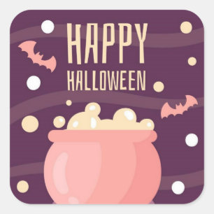 Happy Halloween Witches Pot Quadratischer Aufkleber