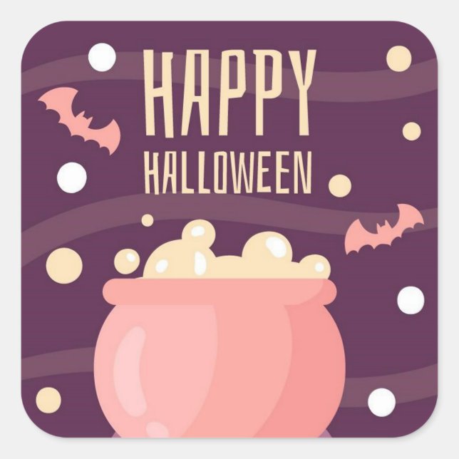 Happy Halloween Witches Pot Quadratischer Aufkleber (Vorderseite)
