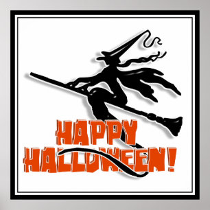 Happy Halloween Witchy Silhouette Poster