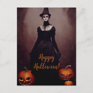 Happy Halloween with a witch in Gothic dress. Postkarte