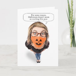 Happy Halloween Woman trägt covid Gesichtsmaske Feiertagskarte