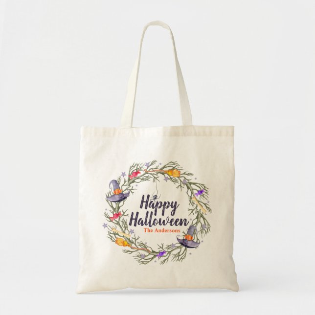 Happy Halloween Wreath Personalisiert | Tasche (Vorne)