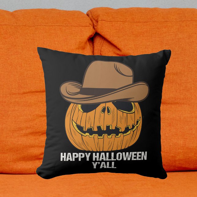 Happy Halloween Y'all Funny Cowboy Kürbislaterne Kissen (Von Creator hochgeladen)
