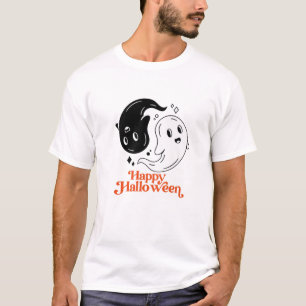 Happy Halloween Yin And Yang Black And White Ghost T-Shirt