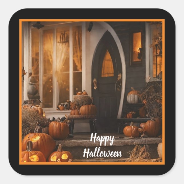 Happy Halloween Zuhause Collection Quadratischer Aufkleber (Vorderseite)