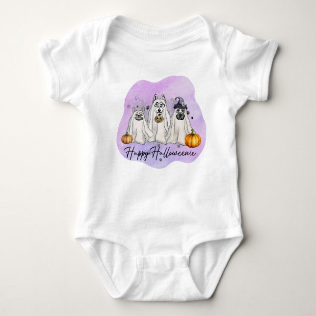 Happy Halloweenie - 3 Hunde als Geister verkleidet Baby Strampler (Vorderseite)