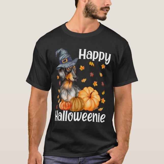 Happy Halloweenie Halloween Dackel Hexe Dackel T-Shirt (Vorderseite)