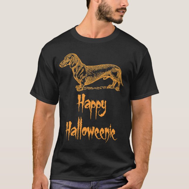 Happy Halloweenie Orange Halloween Dackel Hund T-Shirt (Vorderseite)