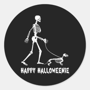 Happy Halloweenie Skeleton Walking Dackel Hund H Runder Aufkleber
