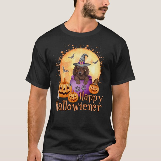 Happy Hallowiener Dackel Puppy Halloween T-Shirt (Vorderseite)