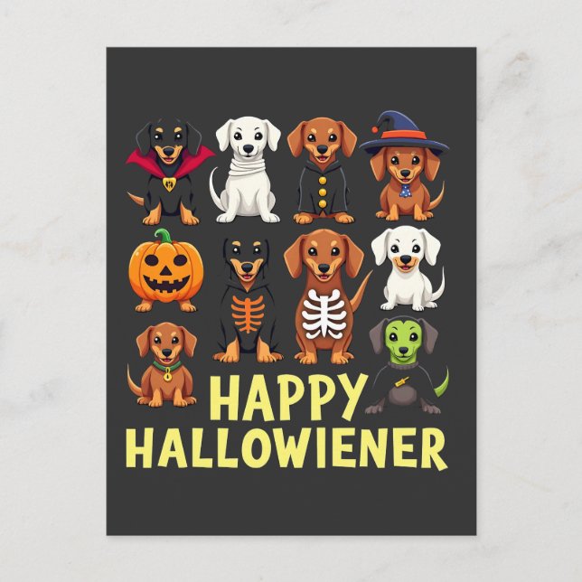 Happy Hallowiener Spooky Halloween Hund Weiner Postkarte (Vorderseite)