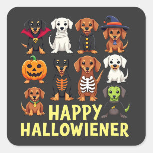 Happy Hallowiener Spooky Halloween Hund Weiner Quadratischer Aufkleber