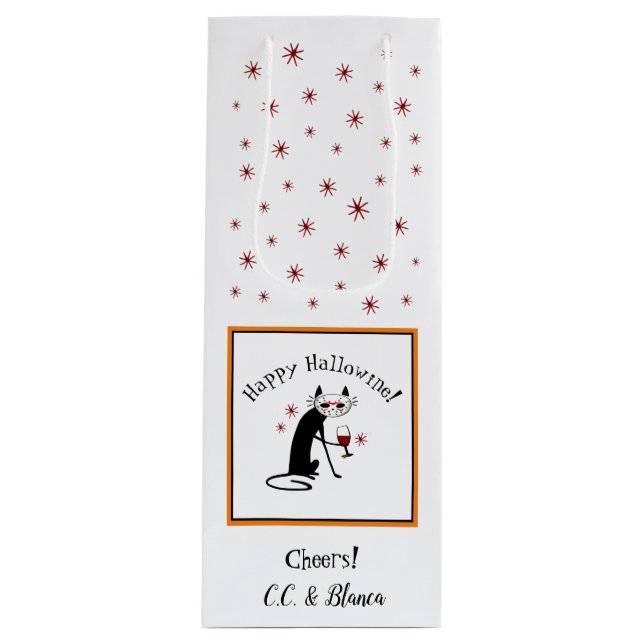 Happy Hallowine! Halloween Punny Geschenktüte Für Weinflaschen (Vorderseite)