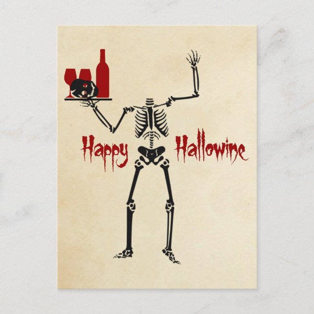 Happy Hallowine Headless Skelett Postkarte (Vorderseite)