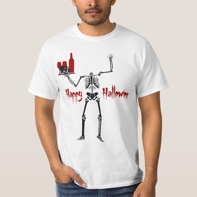 Happy Hallowine Headless Skelett T-Shirt (Vorderseite)