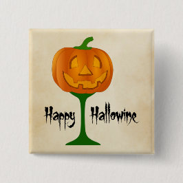 Happy Hallowine Pumpkin Wine Glass Halloween Button