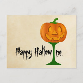 Happy Hallowine Pumpkin Wine Glass Halloween Postkarte