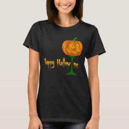 Happy Hallowine Pumpkin Wine Glass Halloween T-Shirt