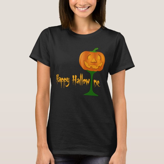 Happy Hallowine Pumpkin Wine Glass Halloween T-Shirt (Vorderseite)
