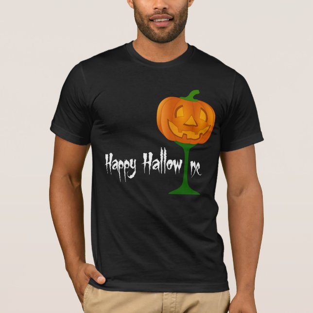 Happy Hallowine Pumpkin Wine Glass Halloween T-Shirt (Vorderseite)